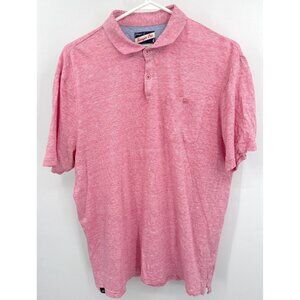 johnnie-O Men's Hangin' Out Linen Cotton Blend Short Sleeve Polo Shirt Pink Sz L